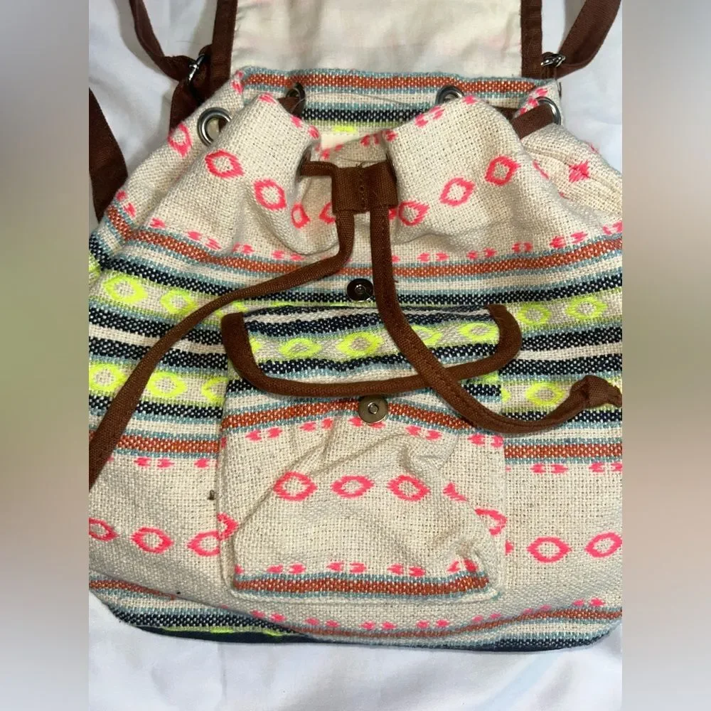 Backpack Linen Canvas Hobo Multicolor Natural Minimalist School Bags School